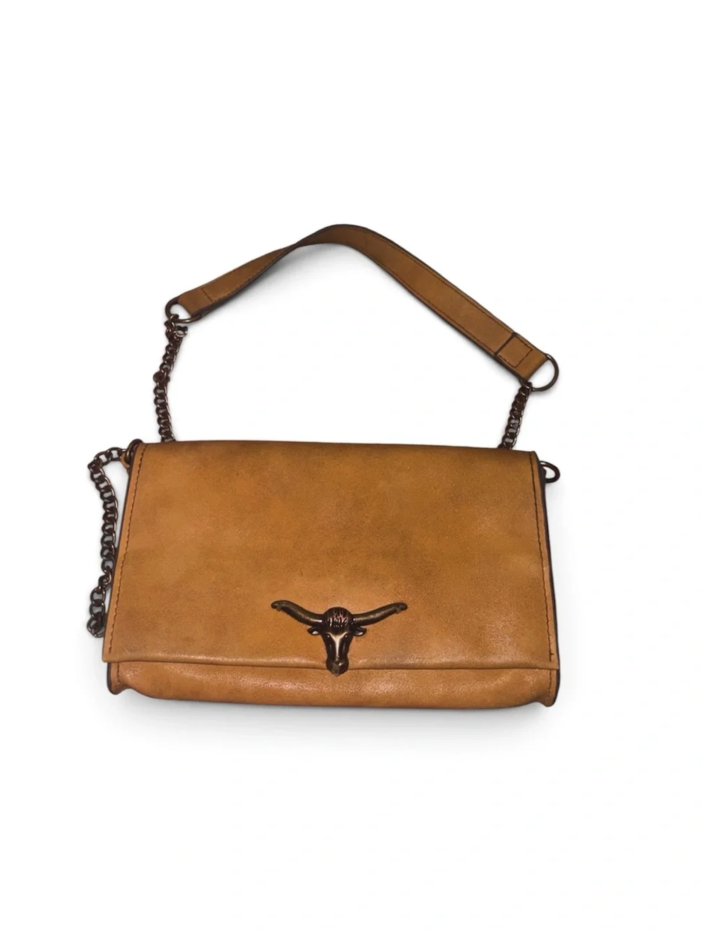 Tan Crossbody Shoulder Bag with Longhorn Accent